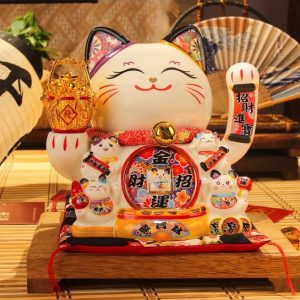 Mèo Thần Tài Vẫy Tay Chiêu Tài An Vận Giỏ Vàng Koban 27cm